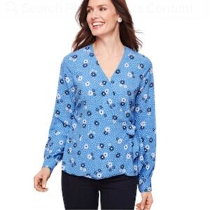 New Talbots Wrap top Large Petite Cottagecore Boho Flowers Dots Poet Sleeve